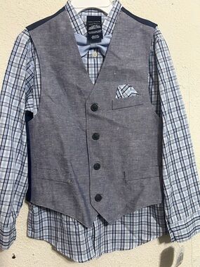 Nautica Blue Plaid Shirt with Light Blue Vest and Bow Tie 419.18